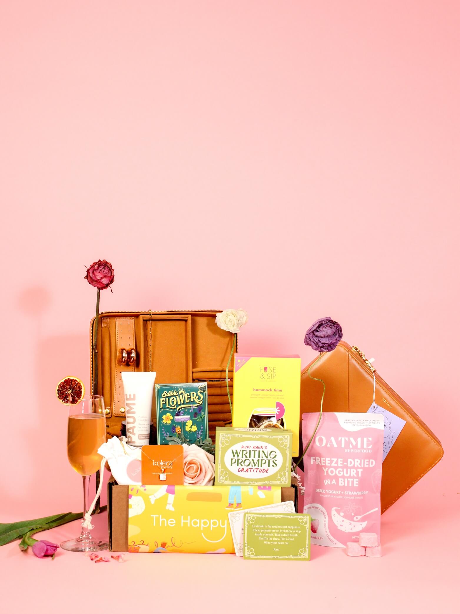 mother’s day gift box canada with jewelry, hand cream, snacks, and writing prompts