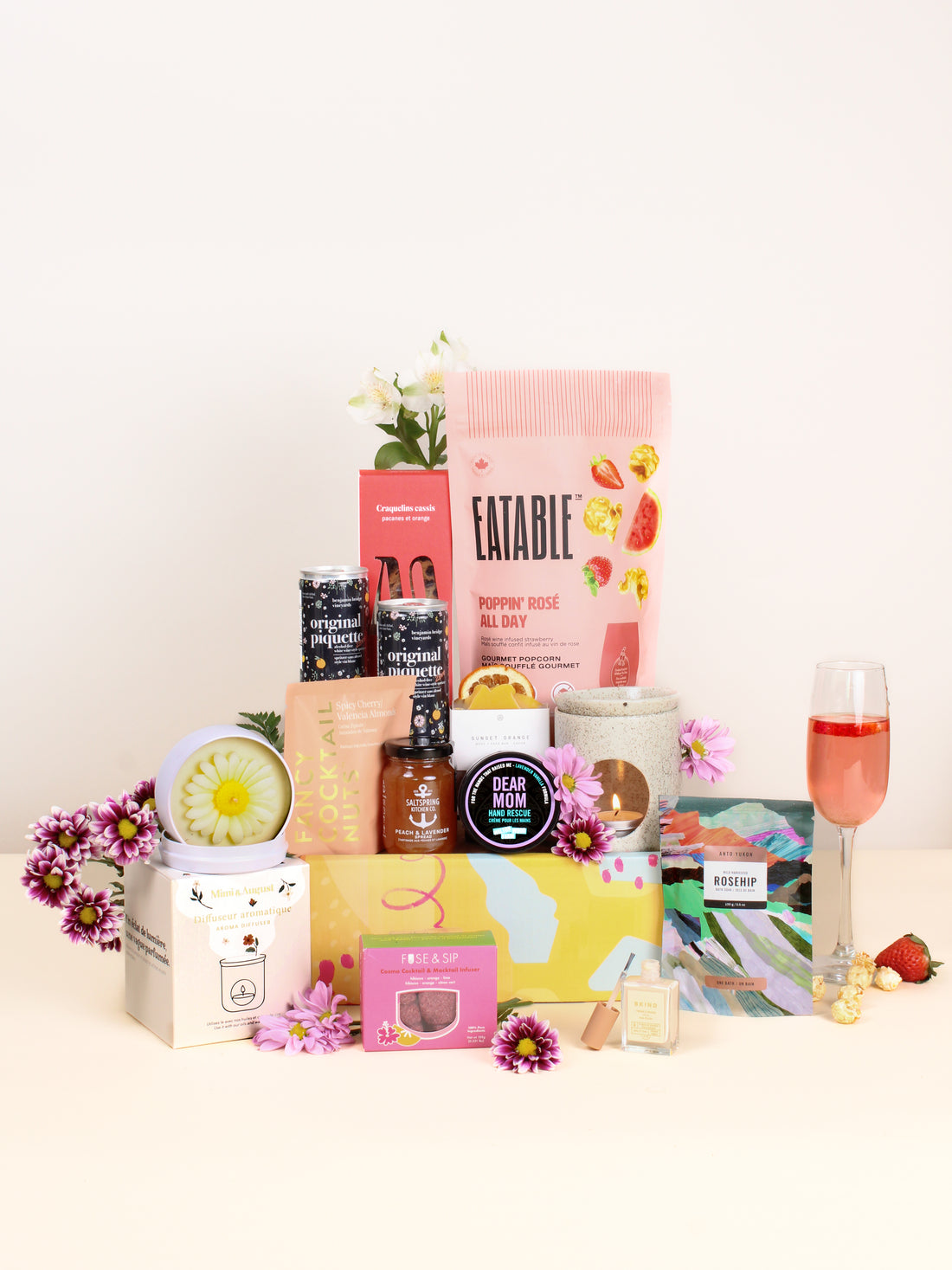 mother’s day gift box with self-care items and Canadian treats